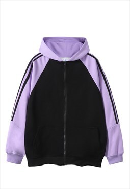 Gym hoodie purple zip up sports pullover striped jumper