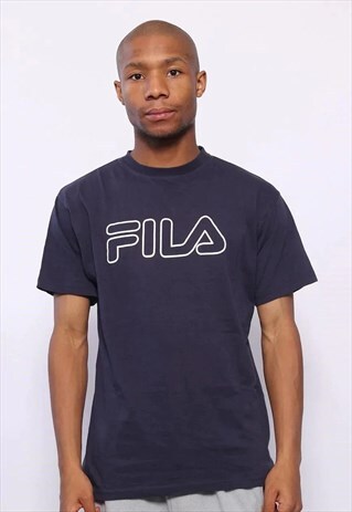 VINTAGE FILA BIG LOGO STRIPED T-SHIRT NAVY BLUE
