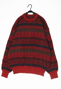 Red Patterned wool knitwear jumper knit 