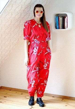 RED FLORAL LONG JUMPSUIT ALL IN ONE