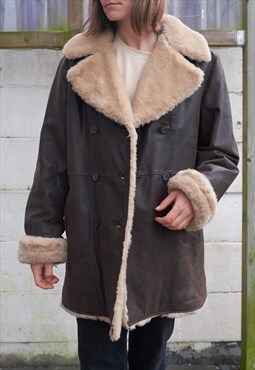 90s Y2K Vintage Leather Faux Fur Coat Jacket