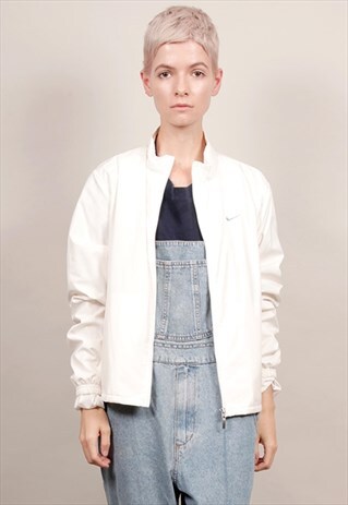 VINTAGE 90'S NIKE WHITE SPORTS BOMBER SHELL JACKET