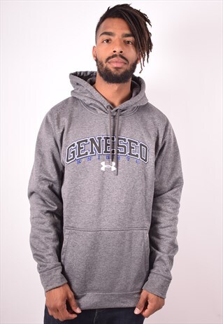 UNDER ARMOUR MENS VINTAGE HOODIE JUMPER LARGE GREY 90S