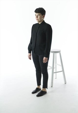 TRANSPARENT BLACK BLOUSE / CREPE LONG SLEEVE BLOUSE