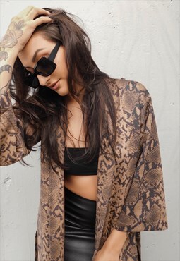The Medusa Brown Snakeskin Faux Suede Duster with Chain