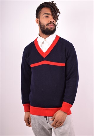 FILA MENS VINTAGE JUMPER SWEATER LARGE NAVY BLUE 90S