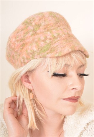 VINTAGE WOOL FELT CAP HAT IN PASTEL PINK