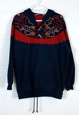 Vintage 90s Sweatshirt Blue Red Embroidered Leaves