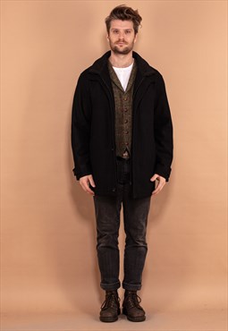 Vintage 00's Men Wool Blend Parka Coat in Black