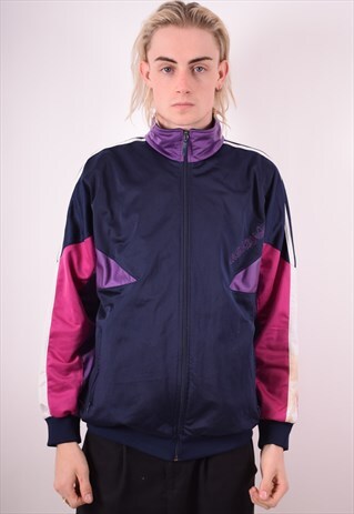 ADIDAS MENS VINTAGE TRACKSUIT TOP JACKET LARGE NAVY BLUE 90S