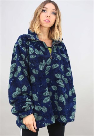 VINTAGE 90S OVERSIZED 1/4 ZIP PATTERNED TEDDY FLEECE