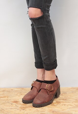 VINTAGE 70' AMAZING CLASSIC BROWN LEATHER PLATFORM SHOES