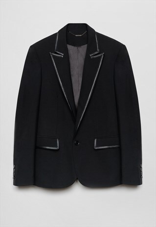 MENS LEATHER TRIM BLACK BLAZER