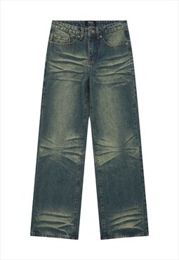 Bleached jeans distressed denim pants premium joggers blue