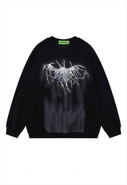 Graffiti sweatshirt bat print jumper Gothic top in black