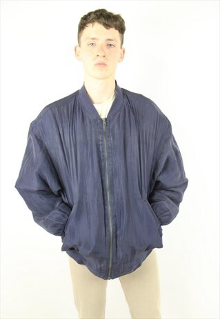 VINTAGE NAVY 90'S SILK BOMBER JACKET