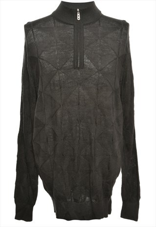 BEYOND RETRO VINTAGE BLACK QUARTER ZIP JUMPER - L