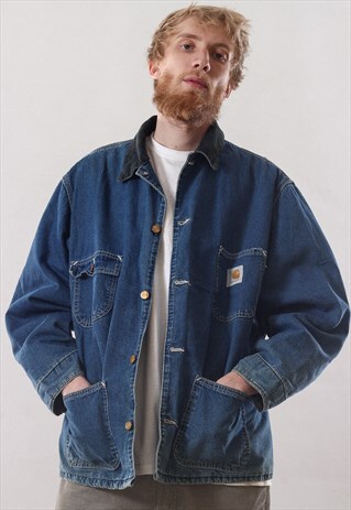 90S VINTAGE MENS CARHARTT WORKWEAR DENIM JEANS JACKET