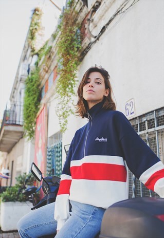DOWNTOWN AKRON SWEATSHIRT IN NAVY/OFF WHITE