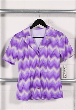 Vintage Short Sleeve Shirt Purple Crazy Festival Pattern S