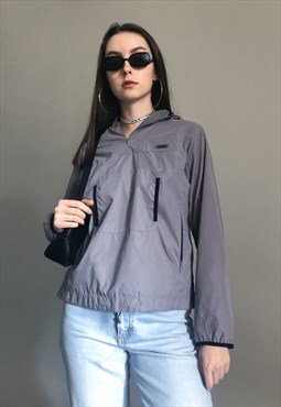 Vintage 1/4 zip hooded shell jacket in grey