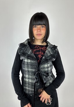  Vintage early 00s Checked Wool Jacket With Bow