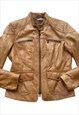 Vintage Y2k Leather Biker Jacket Dual Zip Beige Tan