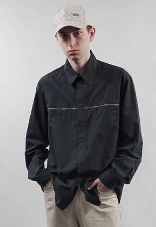 VINTAGE 90'S VERSACE BLACK LOGO TAPE SHIRT