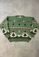 VINTAGE KNITTED JUMPER ABSTRACT PATTERNED GRANDAD SWEATER