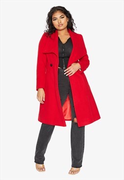 Red Waterfall Lapel Double Breasted Duster Coat