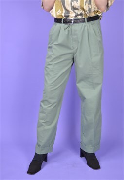 Vintage green classic straight cotton trousers
