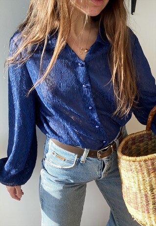VINTAGE 70S LUXE LACE GUIPURE BALLOON SLEEVE TOP BLOUSE
