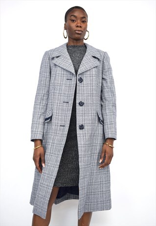 VINTAGE 90S BLACK WHITE CHECK COAT