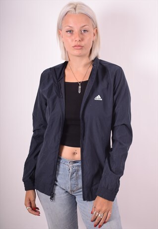 ADIDAS WOMENS VINTAGE TRACKSUIT TOP JACKET MEDIUM BLUE 90S