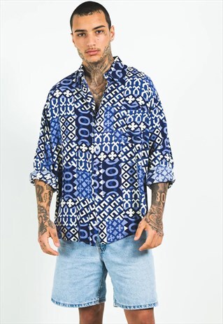 VINTAGE 80S CRAZY PATTERN FESTIVAL SHORT SLEEVE SHIRT/S5095