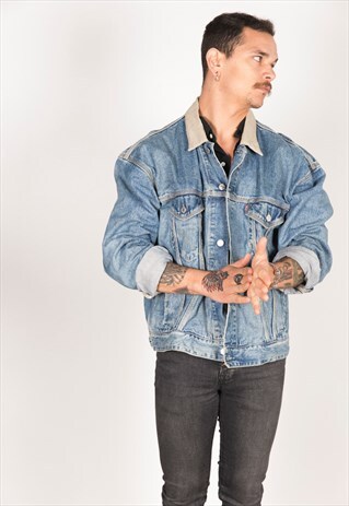 VINTAGE 80S DENIM LEVI'S JACKET (CONTRAST COLLAR) / R03718