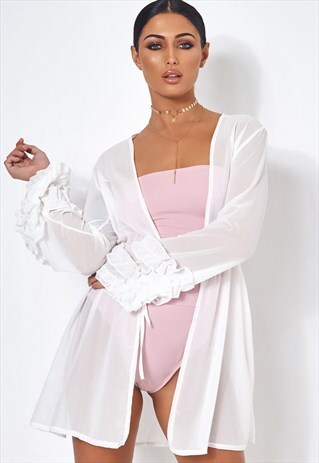 BIBA WHITE FRILL CHIFFON KAFTAN