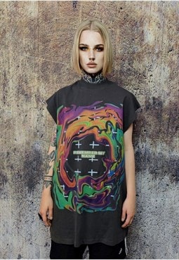 Rainbow sleeveless t-shirt abstract tank top old surfer vest