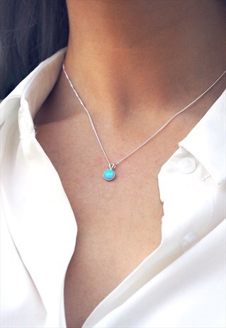 STERLING SILVER BLUE OPAL PENDANT NECKLACE - KATHIA