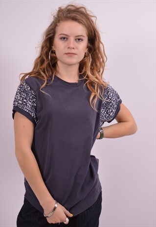 MOSCHINO WOMENS VINTAGE T-SHIRT TOP LARGE NAVY BLUE 90S