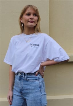 White Embroidered Manifest Tee