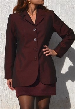 Deadstock 90s shiny burgundy red long blazer,jacket