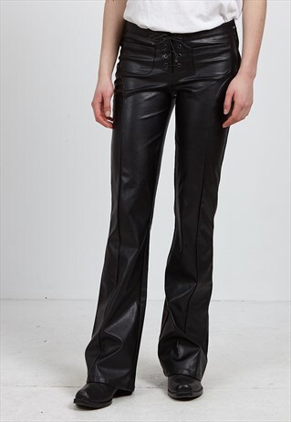 VINTAGE BLACK ONLY LEATHER BOOT CUT TROUSERS BOTTOMS