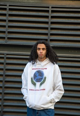Hoodie in White with Beyond The Horizon Print