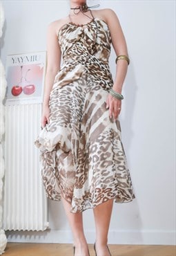 Morgan y2k leopard print sheer dress