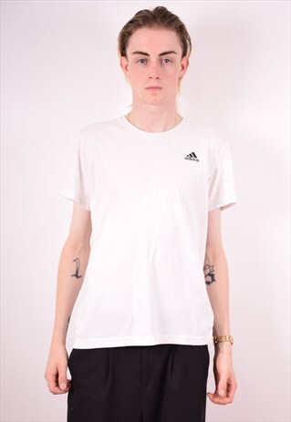 ADIDAS MENS VINTAGE T-SHIRT TOP MEDIUM WHITE 90S