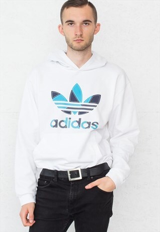 VINTAGE WHITE BLUE ADIDAS HOODIE SWEATSHIRT