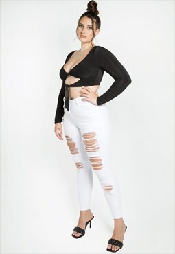 White Skinny Extreme Distressed Jeans
