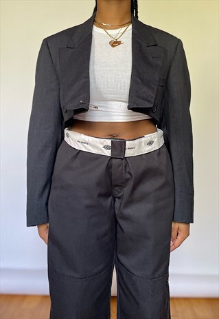 VINTAGE 80S EVAN-PICONE NAVY CROP BLAZER