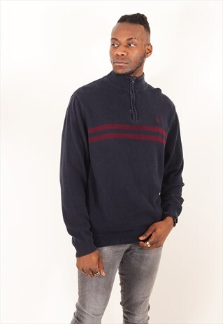 VINTAGE RALPH LAUREN CHAPS 1/4 ZIP NECK JUMPER NAVY BLUE